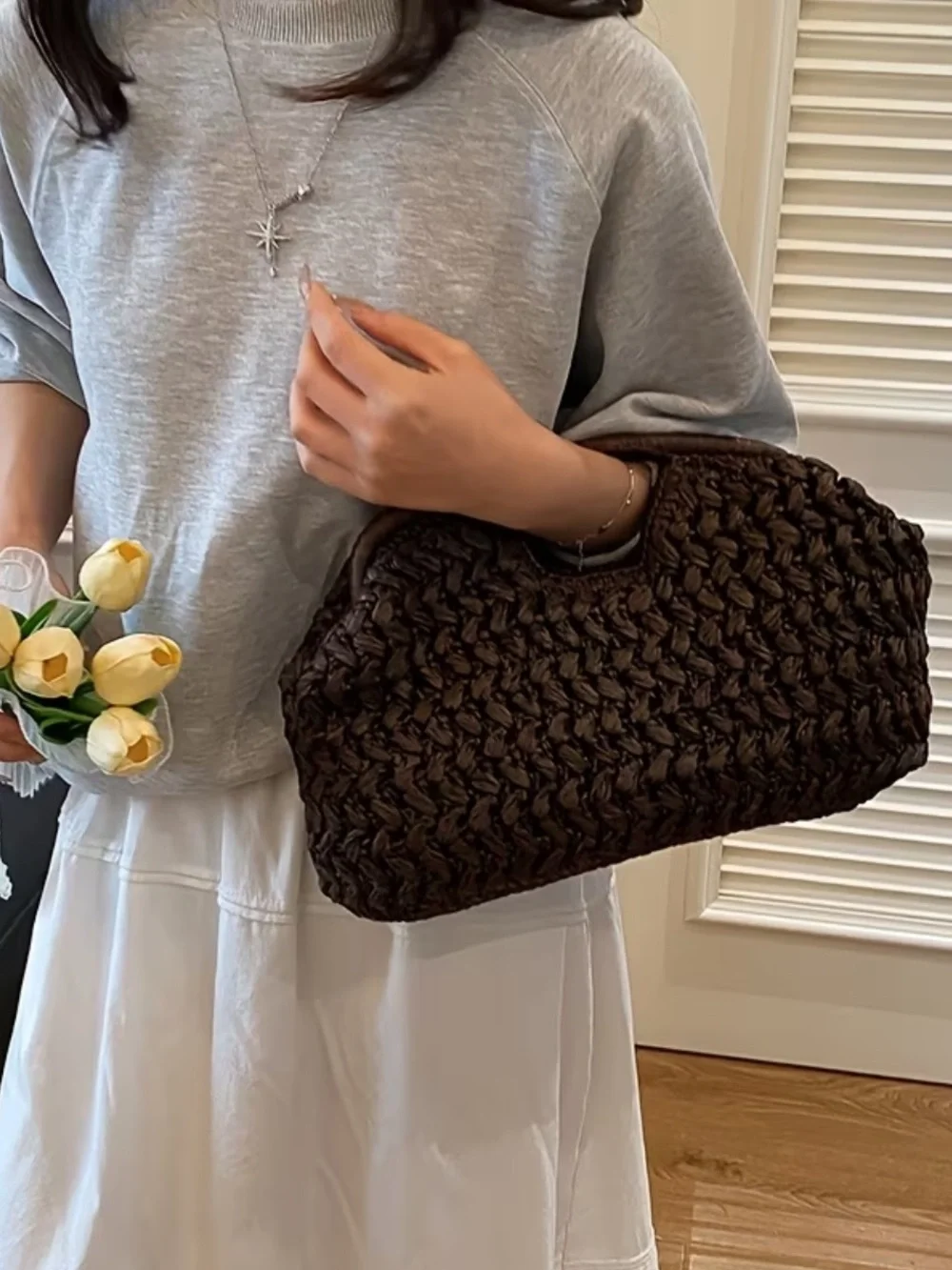 Woven Knit Clutch Wristlet - Chocolate Brown